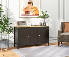 Sideboard storage cabinet with 3 doors, 2 adjustable shelves, light wood-effect top 120 x 40 x 70 cm black