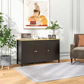 Sideboard storage cabinet with 3 doors, 2 adjustable shelves, light wood-effect top 120 x 40 x 70 cm black