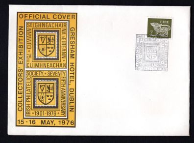 1976 Ireland Collectors Exhibition at Gresham Hotel Dublin , 15-16 May 1976 tying 7p Gerl definitive Stamps on illustrated cover