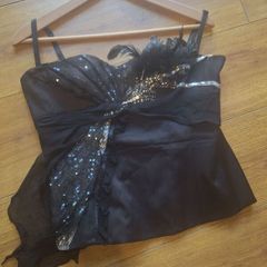 vintage y2k karen millen 100% silk feather sequin corset top uk 14