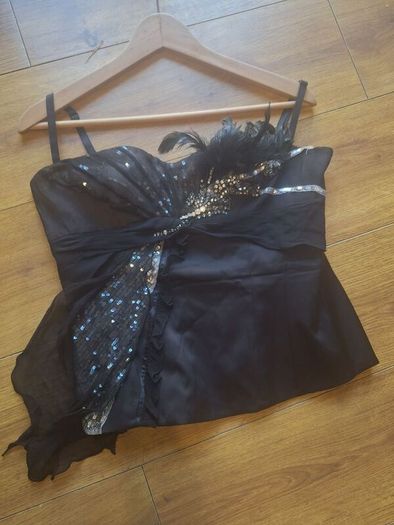 vintage y2k karen millen 100% silk feather sequin corset top uk 14