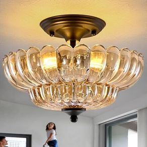 Modern Black Ceiling Light Fixture, Amber Glass Flush Mount Chandeliers, Semi Flush Mount Ceiling Light Fixture Suitable for Living Room Hallway Kitchen Bedroom