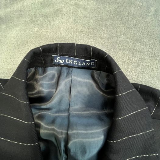 Samuel Windsor Mens Pinstripe Wool Suit 40R W36 Navy Stripe Classic Fit