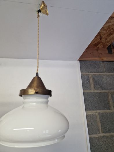 Vintage French pendant light with opaline glass shade