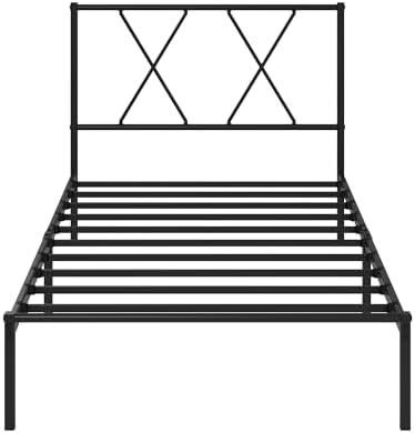 Modern 3ft Single Metal Bed Frame with Headboard (90 x 190 cm) Steel Slat Support, Easy Assembly Black