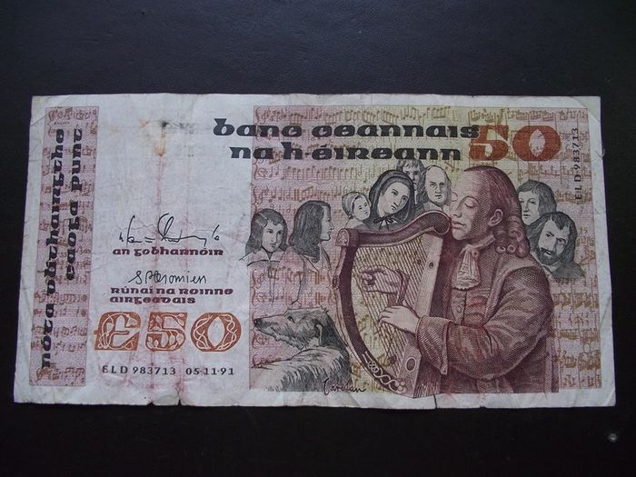 1991 Central Bank of Ireland 50 Pounds, B Series