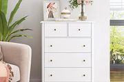 Chest of Drawers, White Sideboard with 5 Drawers, Side Cabinet, Lots of Storage Space, Multi-Purpose Cabinet for Living Room, Bedroom, Hallway, 74 x 40 x 9