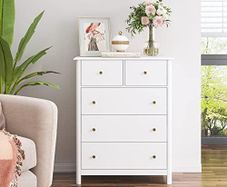 Chest of Drawers, White Sideboard with 5 Drawers, Side Cabinet, Lots of Storage Space, Multi-Purpose Cabinet for Living Room, Bedroom, Hallway, 74 x 40 x 9
