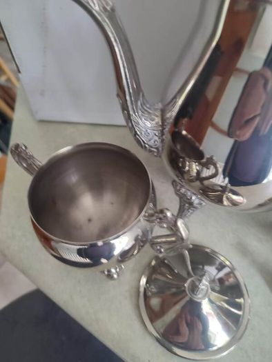 Vintage Leonard 5 Piece Silver plate Teapot, Sugar B0wl. Creamer / milk jug.