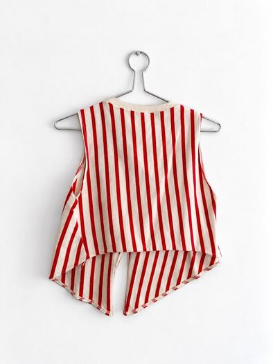 Pre Owned ZARA Red & Cream Vertical Striped Front-Tie Crop Tank Top