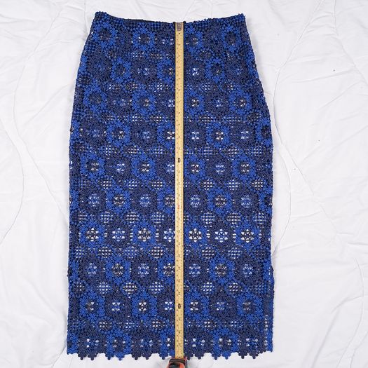 Sandro Royal Blue & Navy Floral Guipure Crochet Lace Midi Pencil Skirt 8UK/36EU