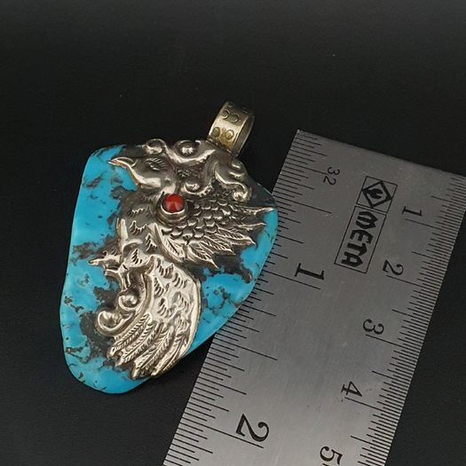 Vintage Silver Bird & Flower Desgin Turqouise Pendant