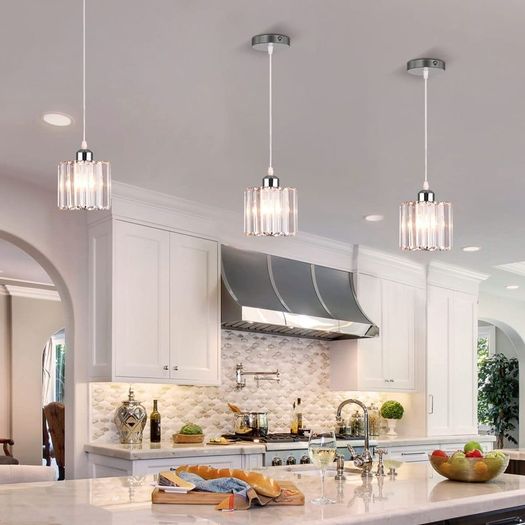 Small Ceiling Light Crystal Pendant Light Flush Mount Ceiling Lighting Fixture Modern Lampshades for Ceiling Light Hallway Dining Room Bedroom Kitchen Island,Chrome,E26