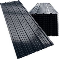 12x Galvanised Metal Roofing Sheets Box Profile 129x46cm Coated 7m Cladding Walling Sheeting Corrugated Roof Garage Shed Carport Greenhouse Panels Anthracite with Pre Drilled Holes