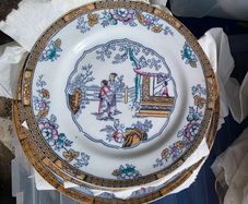 Antique Ashworth Chinese Style Palace Scene Porcelain Plates,