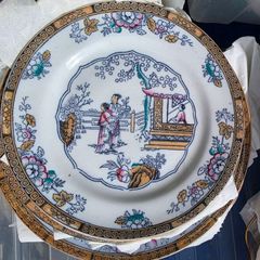 Antique Ashworth Chinese Style Palace Scene Porcelain Plates,