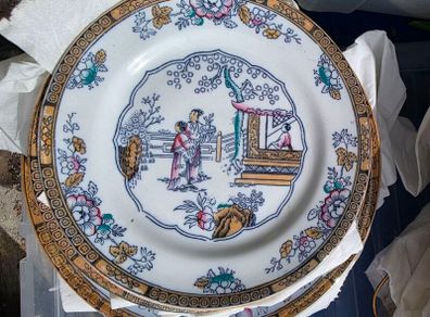 Antique Ashworth Chinese Style Palace Scene Porcelain Plates,