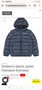 Champion Sports Navy Lightweight Child's Puffer Jacket age 7/8