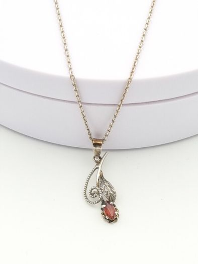 Vintage Sterling Silver Carnelian Flower Necklace