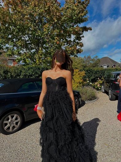 Debs/Prom /Evening black strapless ruffle ballgown