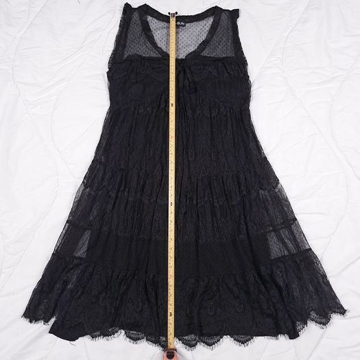 Miss June Black Floral Lace & Sheer Polka Dot Mesh Tiered Sleeveless Midi Dress 12UK/40EU