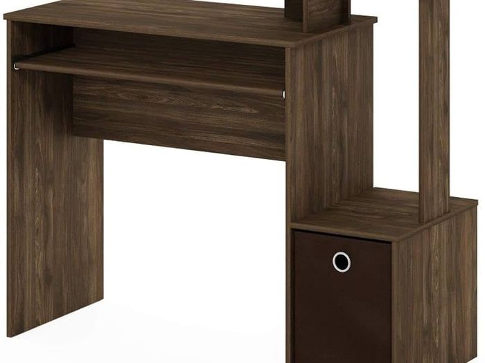 NEW SALE | Multipurpose Home Office Computer Writing Desk, Computer Desk, Study Desk, w/Bin, Columbia Walnut/Dark Brown, 100.1 (W) x 86.6 (H) x 39.9 (D) cm