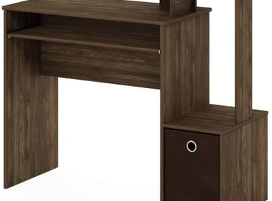 NEW SALE | Multipurpose Home Office Computer Writing Desk, Computer Desk, Study Desk, w/Bin, Columbia Walnut/Dark Brown, 100.1 (W) x 86.6 (H) x 39.9 (D) cm