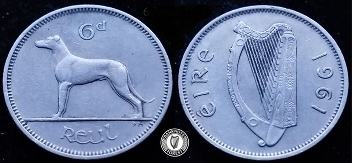 [#701] - Ireland 1961 | 6 Pence | Wolfhound | KM.13a