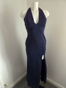 Worn once. So Amazing Size 8 Lurex purple navy pink sparkle dress with kick pleat