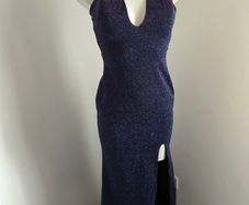Worn once. So Amazing Size 8 Lurex purple navy pink sparkle dress with kick pleat