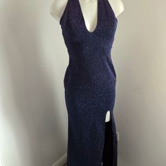 Worn once. So Amazing Size 8 Lurex purple navy pink sparkle dress with kick pleat