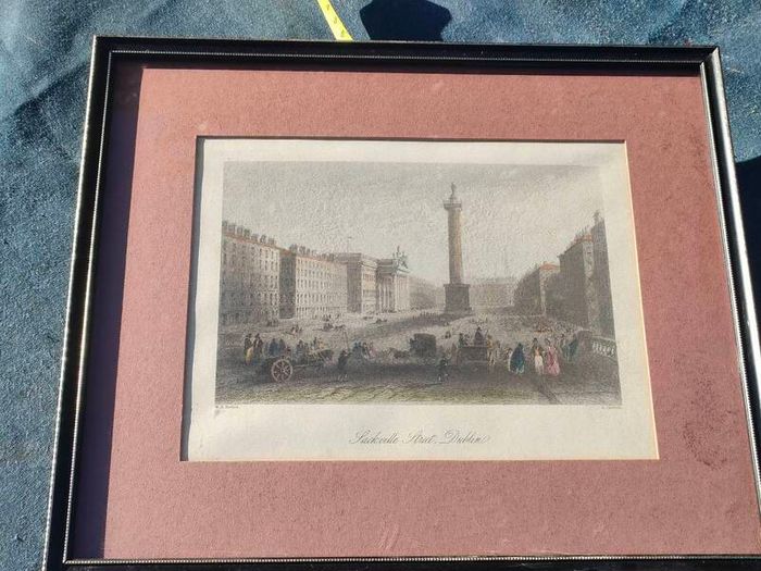Vintage Coloured Engraving of Sackville Place Dublin