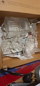 Heavy cut-glass Whiskey Decanter plus other items
