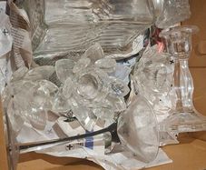 Heavy cut-glass Whiskey Decanter plus other items