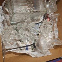 Heavy cut-glass Whiskey Decanter plus other items