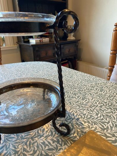 Large Metal and glass 2 tier stand Mindy Browne