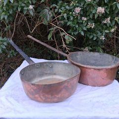 2 X Antique Mid 19th Century Large Copper Pots (Cast Iron Handles)
