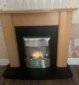 fireplace and black base  with fire for sale  , USED