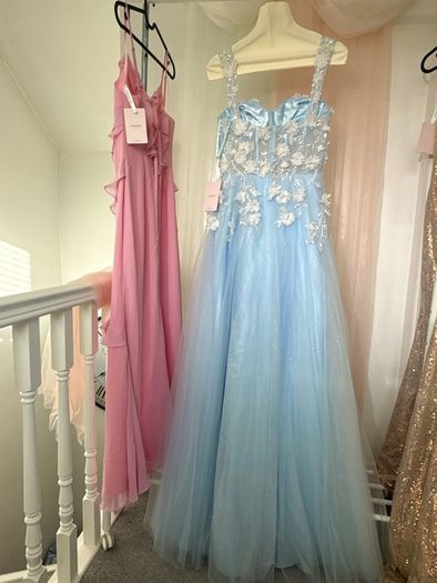 Light Blue Sweetheart 3D Floral Sequin Tulle Glitter A-Line Long Gown