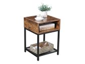 Bedside table, side table with open compartment and lattice tray, living room, bedroom, easy construction, space-saving, industrial design, vintage, dark brown