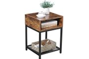 Bedside table, side table with open compartment and lattice tray, living room, bedroom, easy construction, space-saving, industrial design, vintage, dark brown