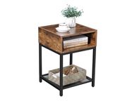 main image for ad Bedside table, side table with open compartment and lattice tray, living room, bedroom, easy construction, space-saving, industrial design, vintage, dark brown