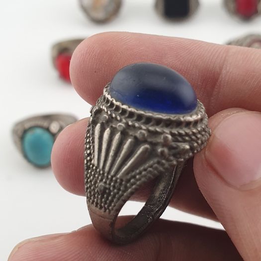 Antique Rings Lot 15 Mixed Brass, Stone & Glass Rings