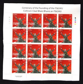 2009 Ireland 100th Anniversary of the Foundation of the Irish Transport and General Workers Union (ITGWU) Stamp Sheetlet Plate 1A1A1A1A Fine Used with Dublin cancel of 30th April 2009 (First day of issue)