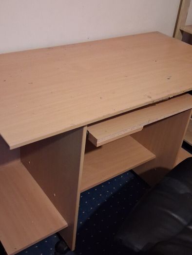 Large Natural Computer Desk without Keyboard Desk & Storage Shelves