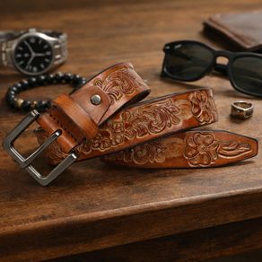 Premium Embossed Genuine Leather Belt Stylish Vintage Designer Belt Durable Formal & Casual Waist Belt