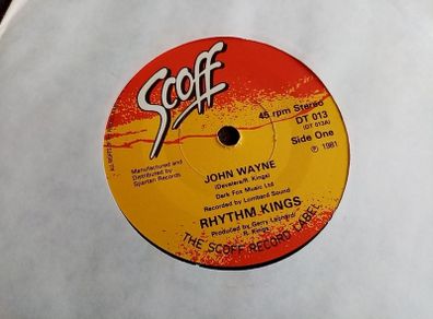 JOHN WAYNE. RHYTHM KINGS. Rare 7" Single From Dublin Roots Rock Blues Band. 45rpm, Vinyl, Record. Sparten Records, Scoff Label, produced by Irish Guitarist and Ex David Bowie musical director Gerry Leonard.