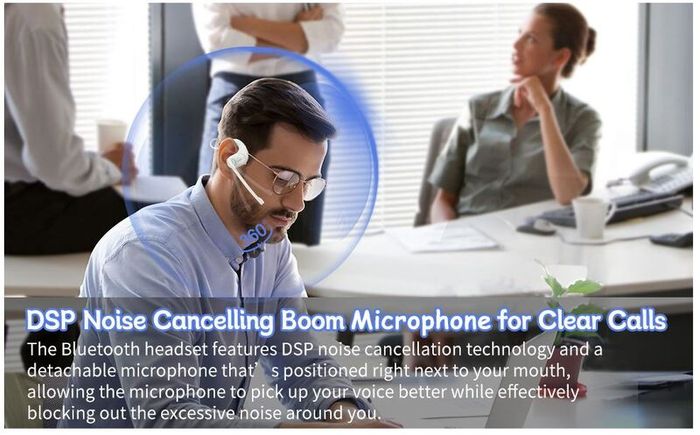 Giveet Bluetooth 5.3 Headset with Detachable Microphone, Wireless Headset w/DSP Noise Cancelling Mic for Phone PC Laptop, Open Ear Comfort Headphones for Office Home Working Driving Running, 12 Hrs