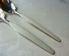 Pair Vintage Norwegian Hallmarked Sterling Silver 925 White Enamel Coffee Spoons. Excellent Condition.