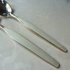 Pair Vintage Norwegian Hallmarked Sterling Silver 925 White Enamel Coffee Spoons. Excellent Condition.